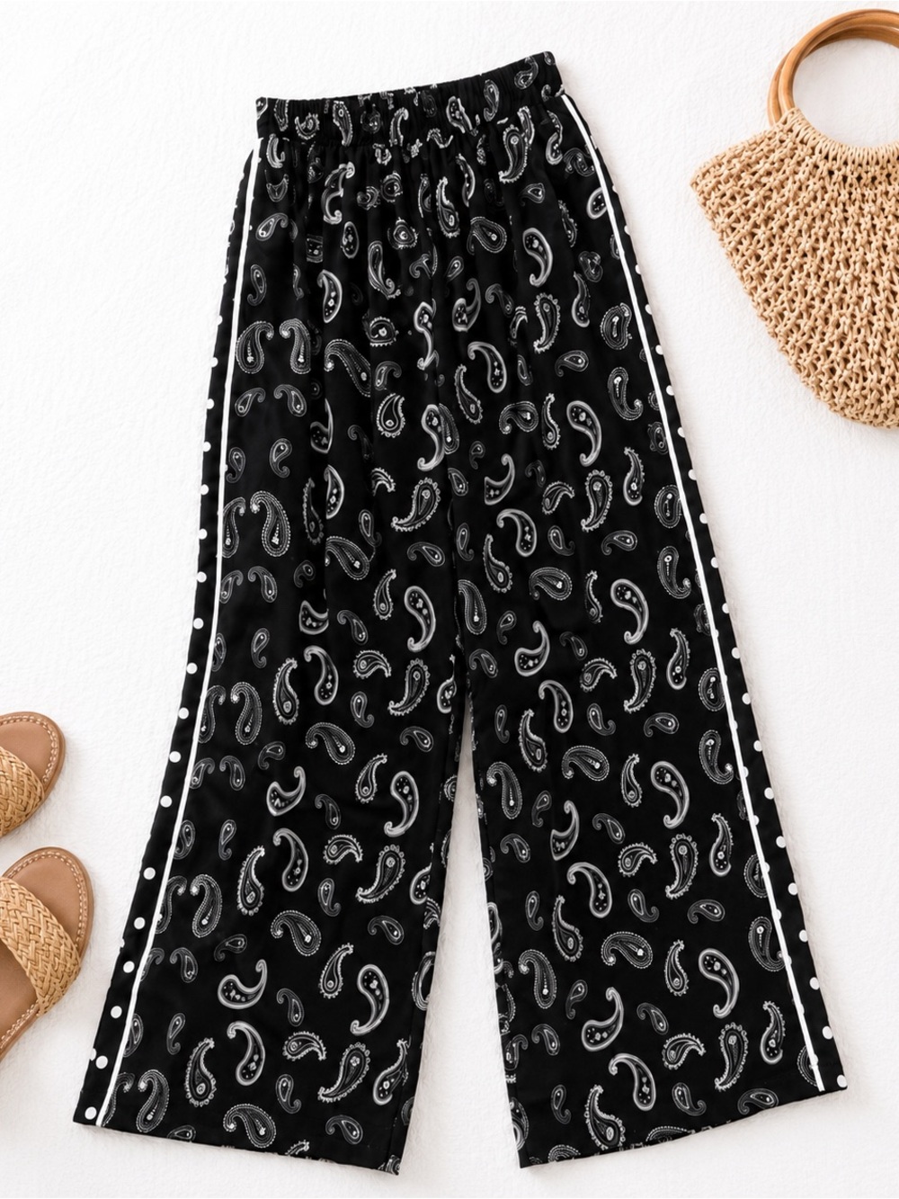 NWT Hester & Orchard Boho Paisley Wide Leg Pull-On Palazzo Pants Size L - Picture 2 of 8